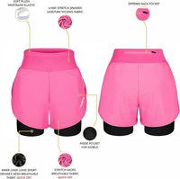 Women's  2 in 1 Athletic Shorts with Compression Liner (Pink)