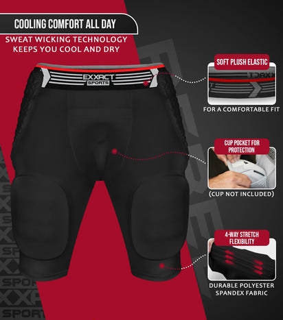 Rebel 5-Pad Men's Football Girdle with Cup Pocket Black (Adult)