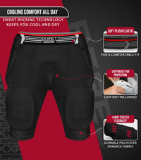 Rebel 5-Pad Men's Football Girdle with Cup Pocket Black (Adult)