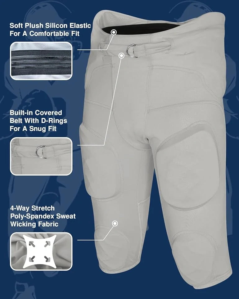 Gladiator Men's Integrated Football Pants with Built-in Pads (Silver)