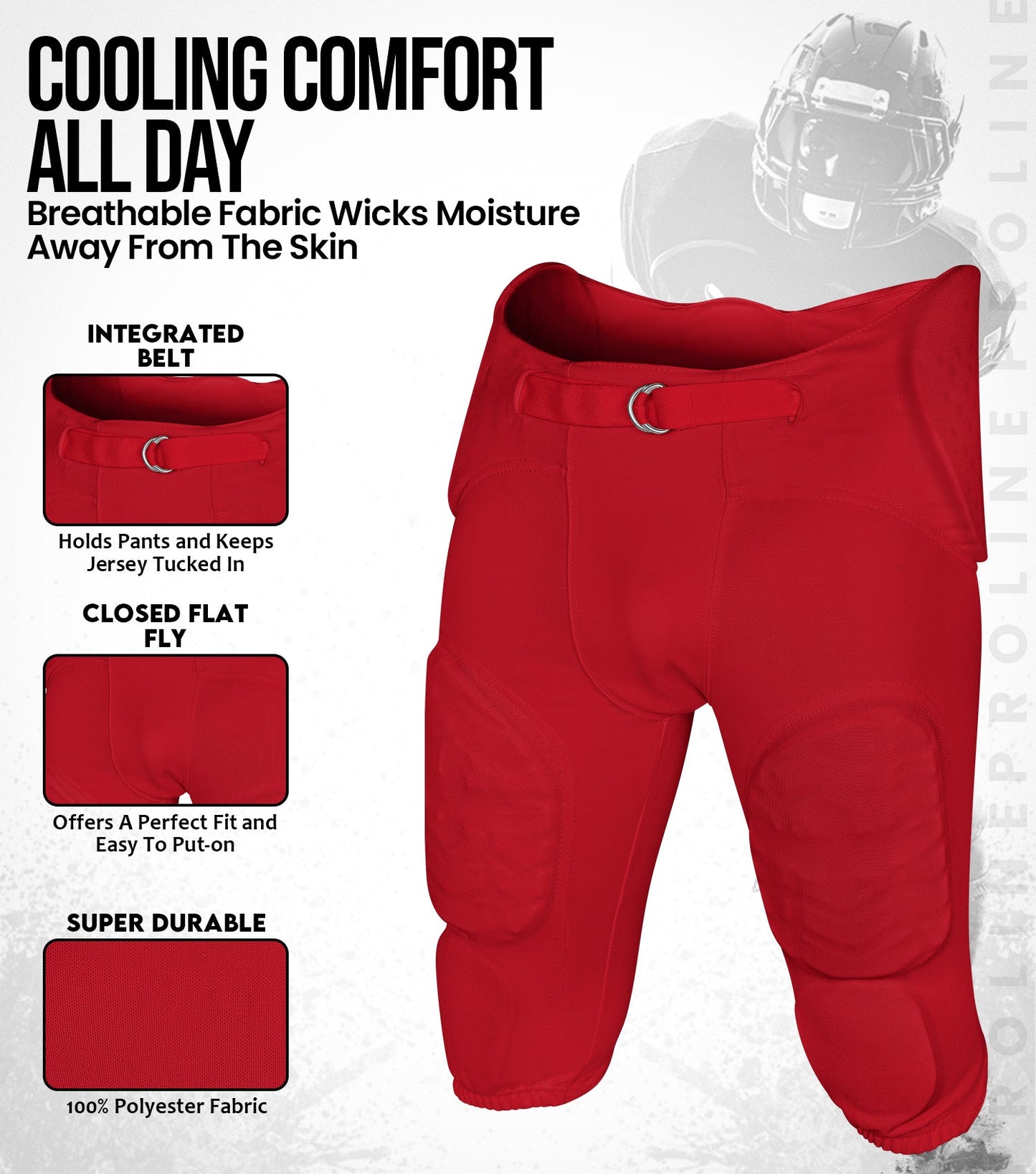 Proline Men's Integrated Football Pants with 7 Flex Pads Red (Adult)