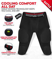 Battle 7-Pad Men's Football Girdle with Cup Pocket Black (Adult)