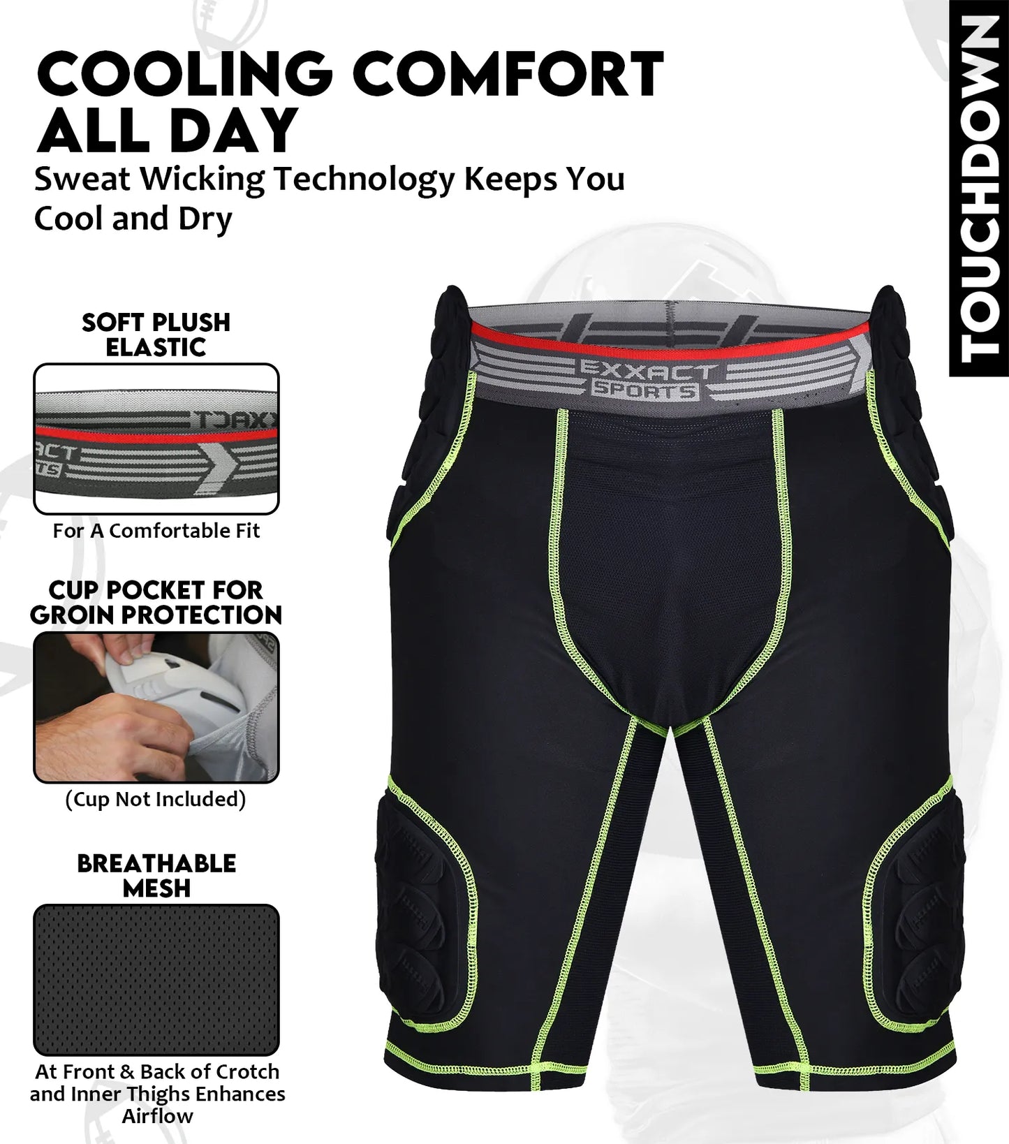 Touchdown 5-Pad Men's Football Girdle with Cup Pocket black (Adult)