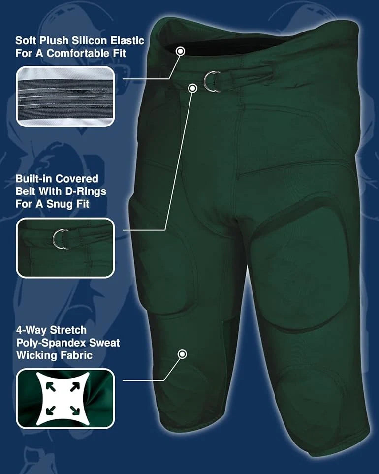 Gladiator Men's Integrated Football Pants with Built-in Pads (Green)
