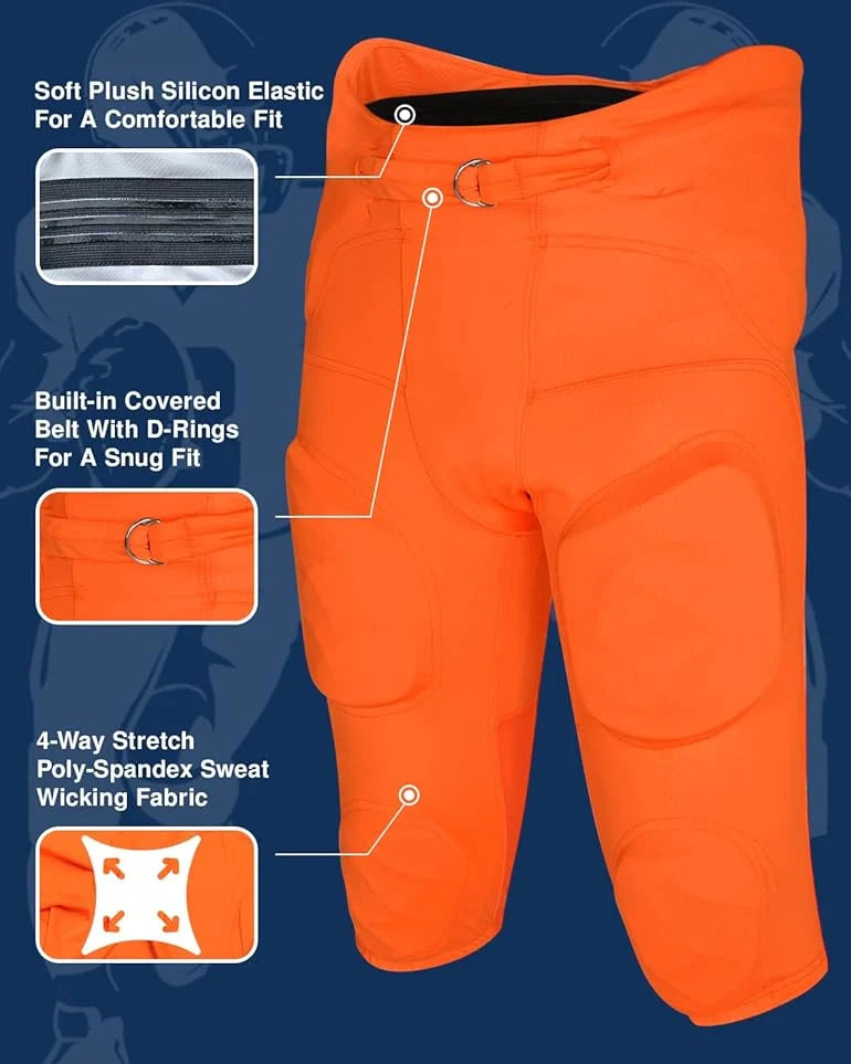 Gladiator Men's Integrated Football Pants with Built-in Pads (Orange)