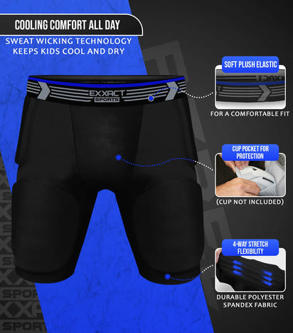 Rebel 5-Pad Boys Football Girdle with Cup Pocket Black (Youth)