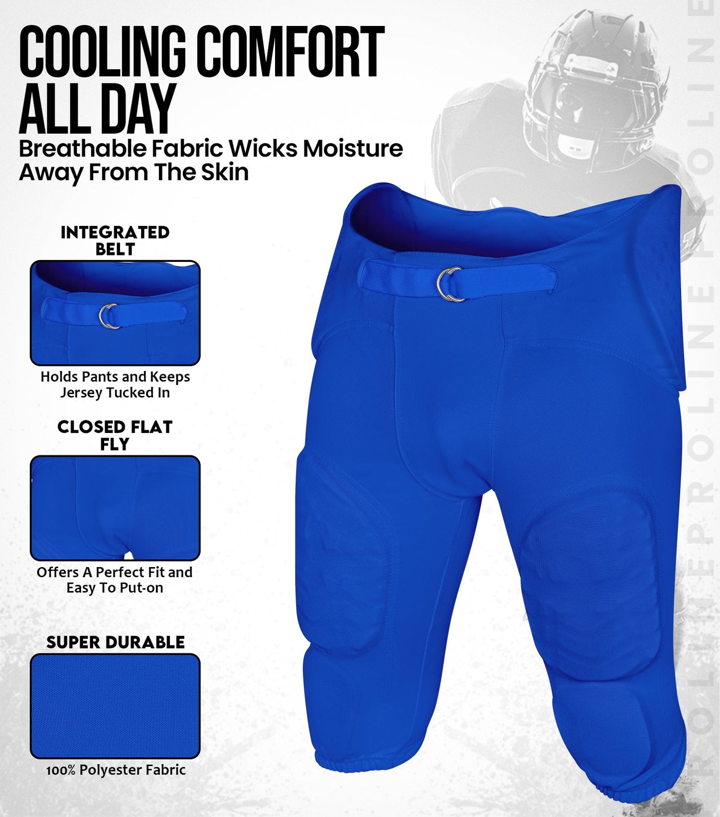Proline Men's Integrated Football Pants with 7 Flex Pads Royal Blue (Adult)