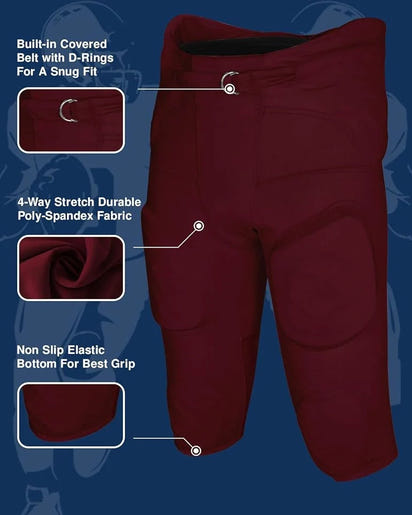 Gladiator Men's Integrated Football Pants with Built-in Pads (Maroon)