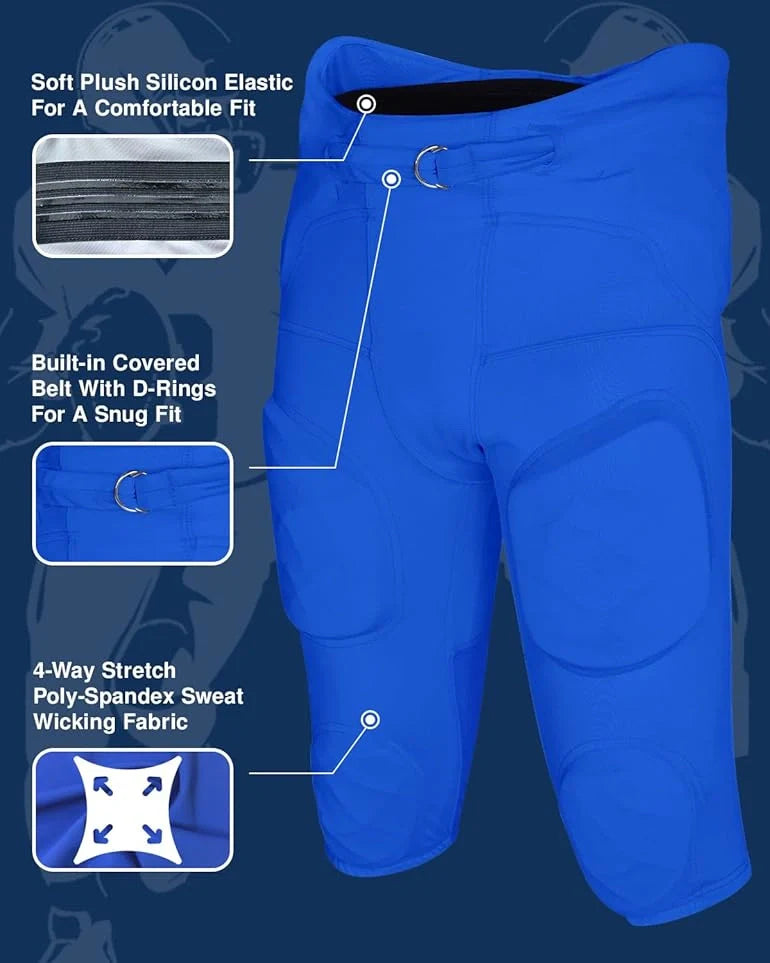 Gladiator Men's Integrated Football Pants with Built-in Pads (Royal Blue)
