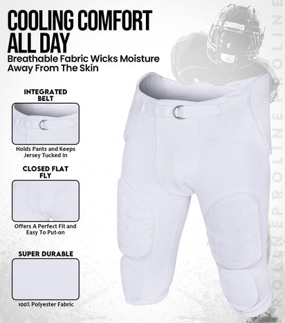 Proline Men's Integrated Football Pants with 7 Flex Pads White (Adult)