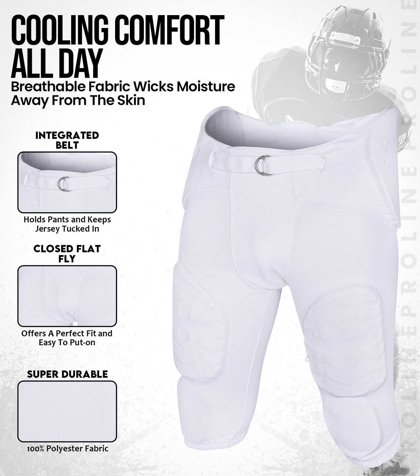 Proline Men's Integrated Football Pants with 7 Flex Pads White (Adult)