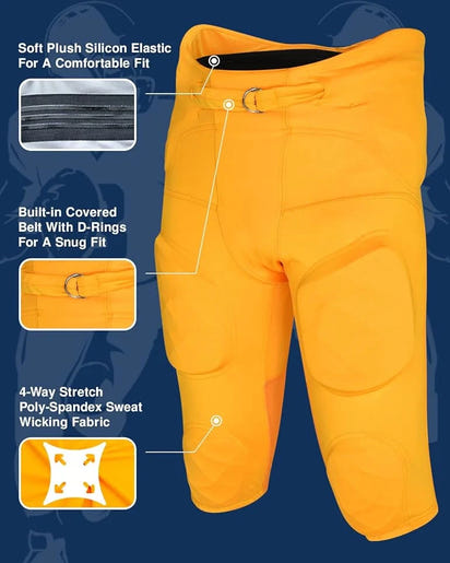 Gladiator Men's Integrated Football Pants with Built-in Pads (Gold)