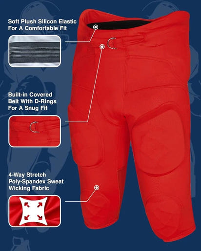 Gladiator Men's Integrated Football Pants with Built-in Pads (Red)