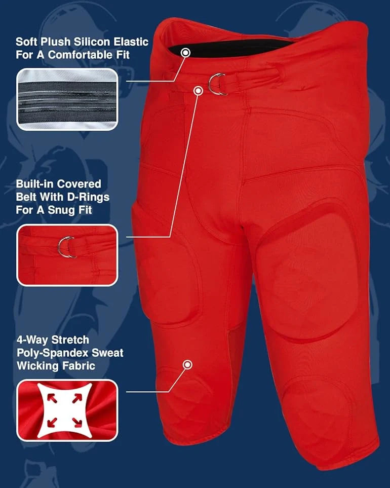 Gladiator Men's Integrated Football Pants with Built-in Pads (Red)