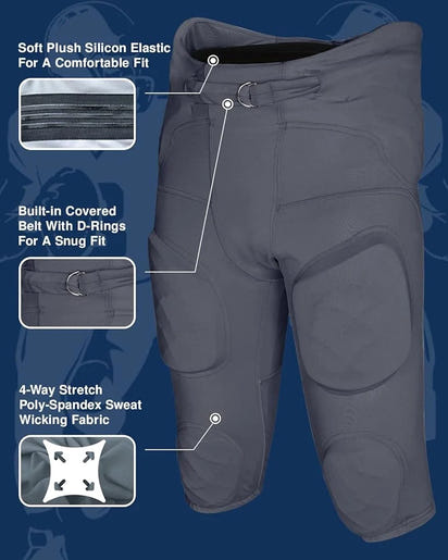 Gladiator Men's Integrated Football Pants with Built-in Pads (Graphite)