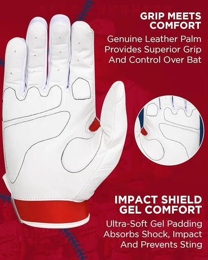 Padded Baseball Batting Gloves for Men & Women (Red)
