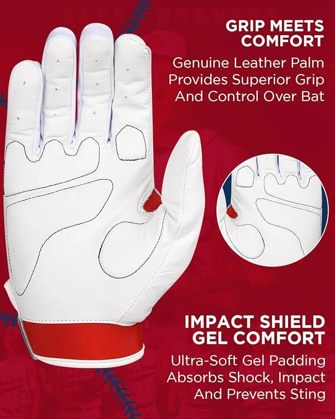 Padded Baseball Batting Gloves for Men & Women (Red)
