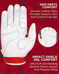 Padded Baseball Batting Gloves for Men & Women (Red)