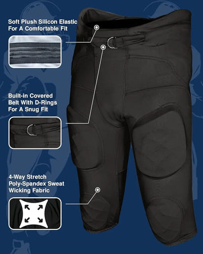 Gladiator Men's Integrated Football Pants with Built-in Pads (Black)