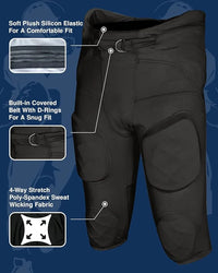 Gladiator Men's Integrated Football Pants with Built-in Pads (Black)