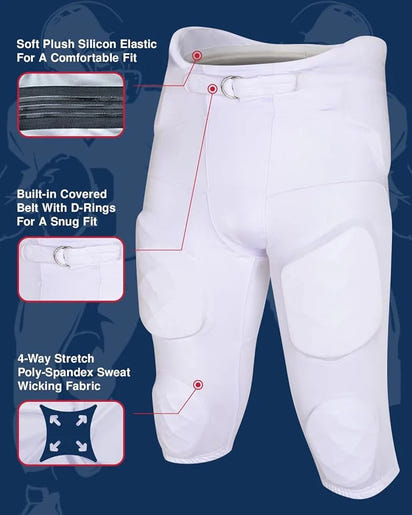 Gladiator Men's Integrated Football Pants with Built-in Pads (White)