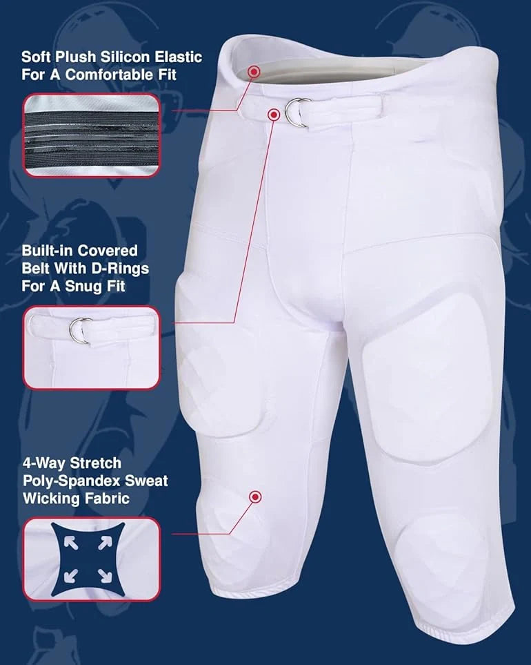 Gladiator Men's Integrated Football Pants with Built-in Pads (White)