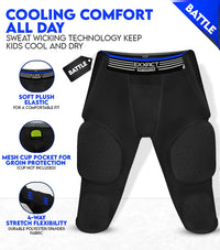 Battle 7- Pad Boys Football Girdle with Cup Pocket Black (Youth)