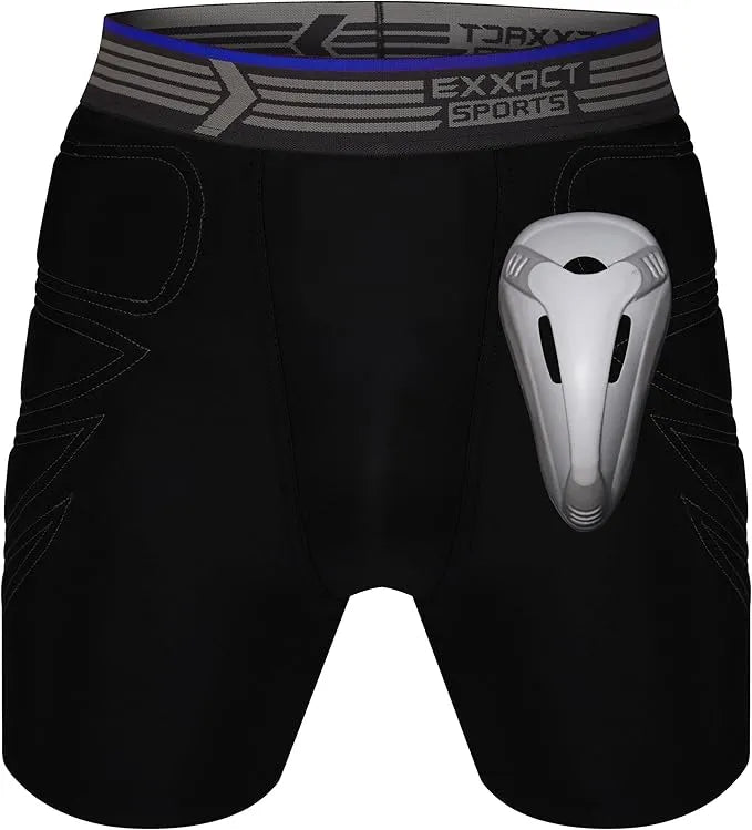 Boy's Padded Sliding Shorts with Hard Protective Cup (Black)