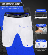 Rebel 5-Pad Boys Football Girdle with Cup Pocket White (Youth)