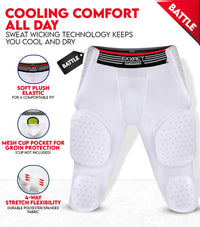 Battle 7-Pad Men's Football Girdle with Cup Pocket White (Adult)