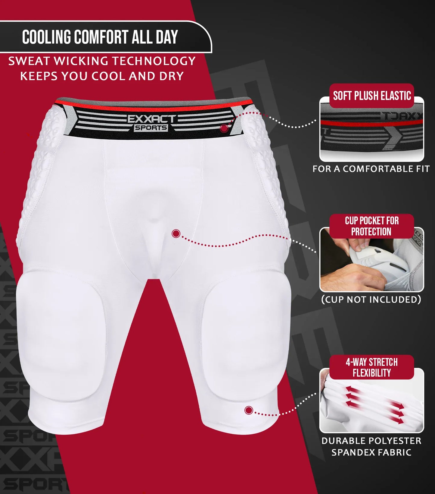 Rebel 5-Pad Men's Football Girdle with Cup Pocket White (Adult)