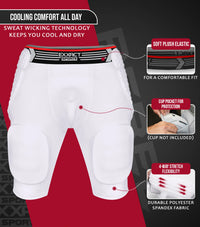 Rebel 5-Pad Men's Football Girdle with Cup Pocket White (Adult)