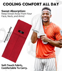Football Towel with Hook & Loop Fastener, to Clean Hands, Visor and Gloves (Red)
