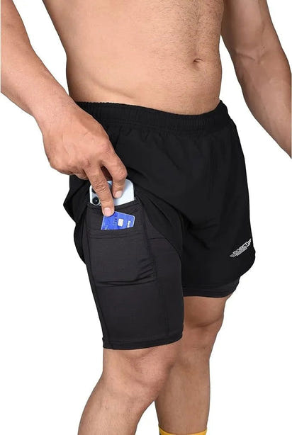 Men's 2 in 1 Athletic Shorts with Compression Liner (Black)