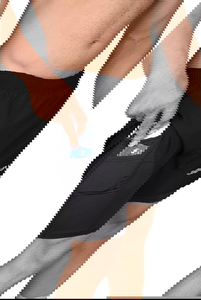 Men's 2 in 1 Athletic Shorts with Compression Liner (Black)