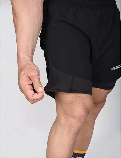 Men's 2 in 1 Athletic Shorts with Compression Liner (Black)