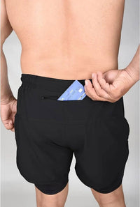 Men's 2 in 1 Athletic Shorts with Compression Liner (Black)