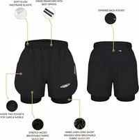 Men's 2 in 1 Athletic Shorts with Compression Liner (Black)