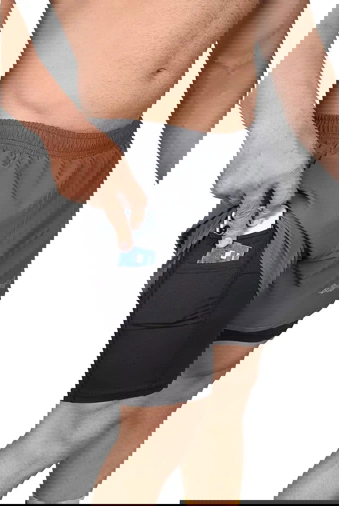 Men's 2 in 1 Athletic Shorts with Compression Liner (Charcoal)