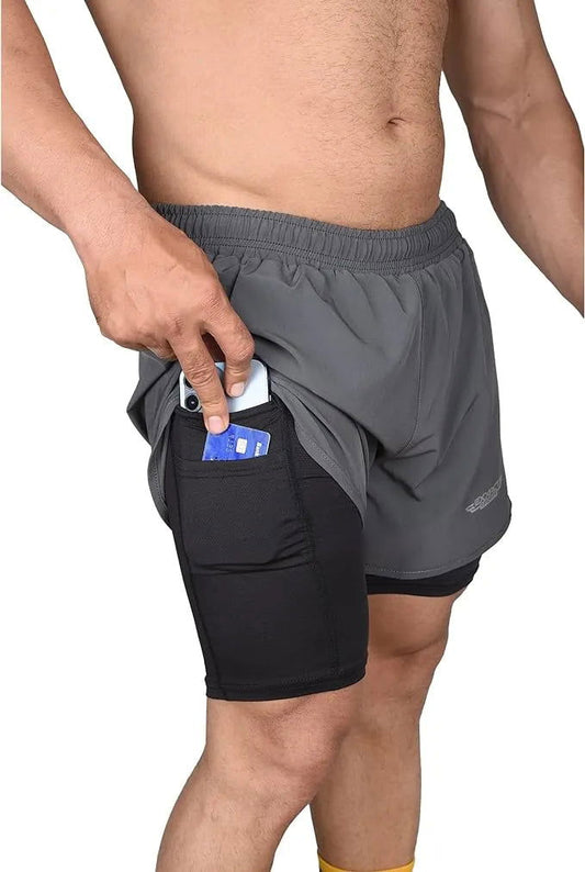 Men's 2 in 1 Athletic Shorts with Compression Liner (Charcoal)