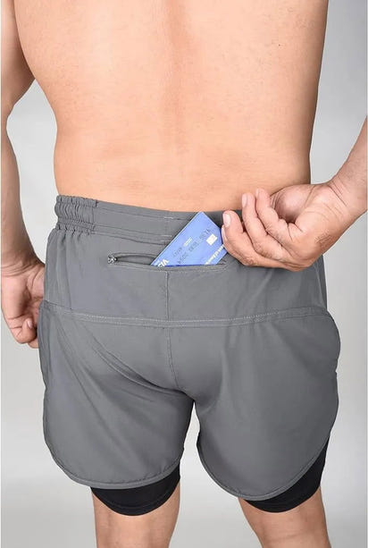 Men's 2 in 1 Athletic Shorts with Compression Liner (Charcoal)