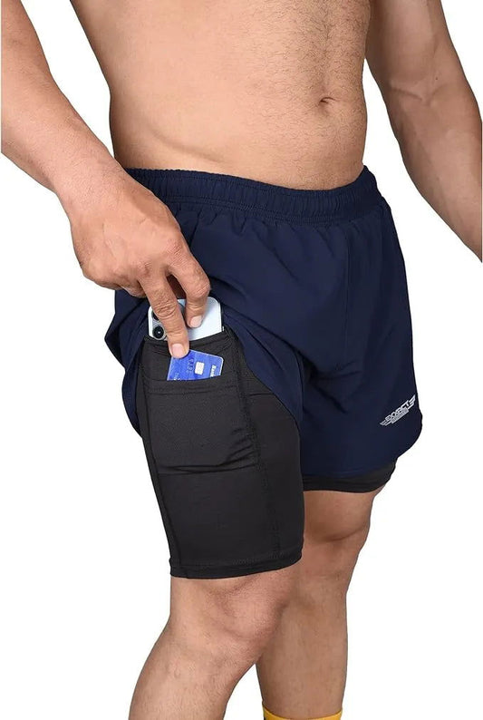 Men's 2 in 1 Athletic Shorts with Compression Liner (Navy)
