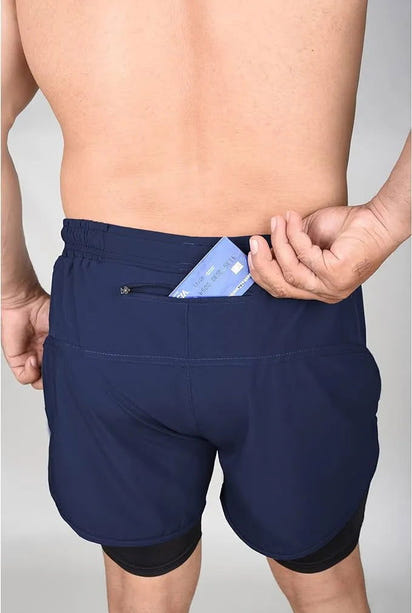 Men's 2 in 1 Athletic Shorts with Compression Liner (Navy)
