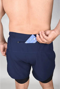Men's 2 in 1 Athletic Shorts with Compression Liner (Navy)