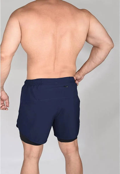 Men's 2 in 1 Athletic Shorts with Compression Liner (Navy)