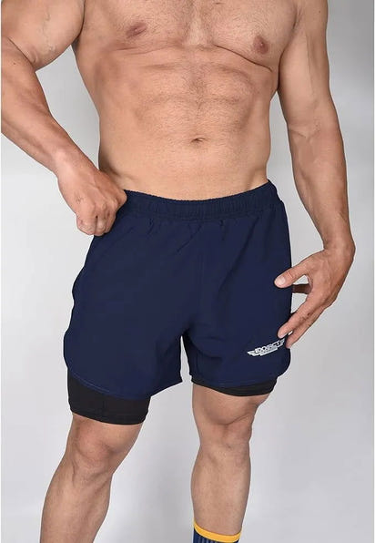 Men's 2 in 1 Athletic Shorts with Compression Liner (Navy)