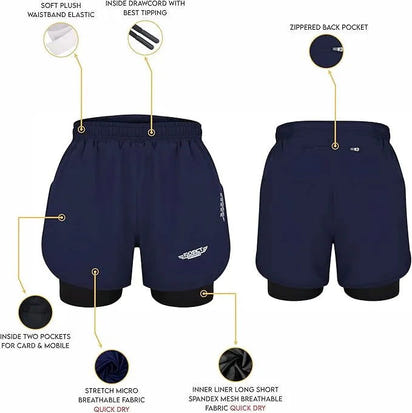 Men's 2 in 1 Athletic Shorts with Compression Liner (Navy)