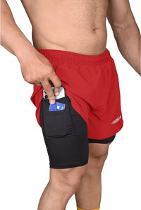 Men's 2 in 1 Athletic Shorts with Compression Liner (Red)