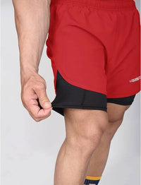Men's 2 in 1 Athletic Shorts with Compression Liner (Red)