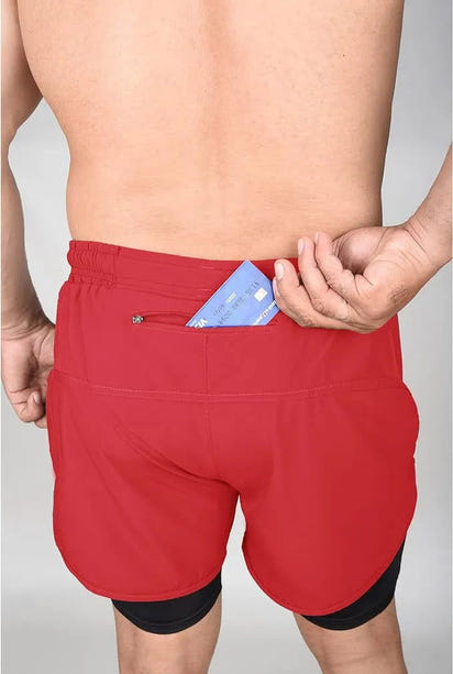 Men's 2 in 1 Athletic Shorts with Compression Liner (Red)